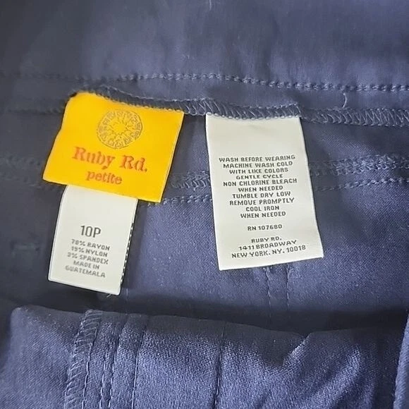 Pantalones Ruby Rd tiro medio azul marino adelgazante contorno cintura elástica nuevos con etiquetas para mujer 10P Foto 4 de 4