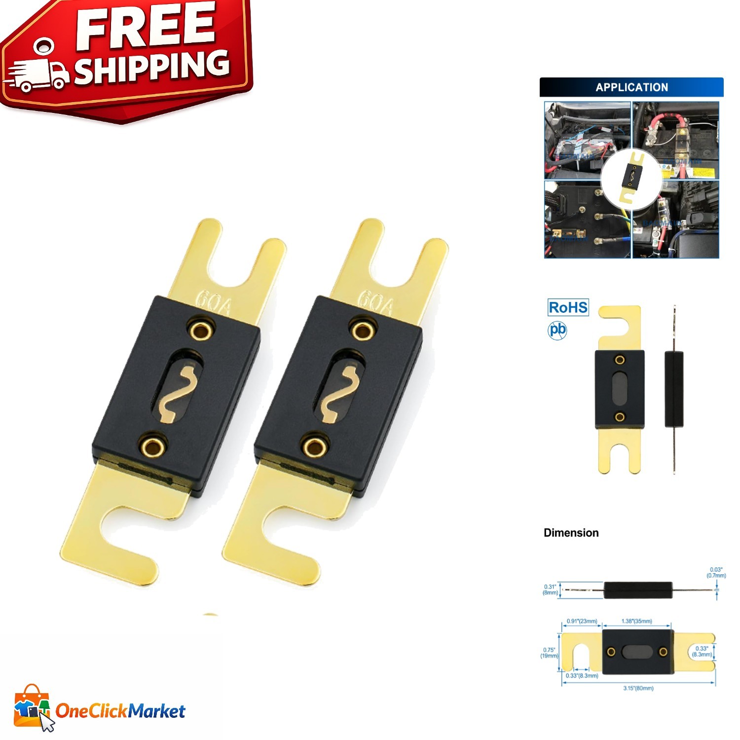 60A ANL Fuse Holder Kit with Gold-Plated Terminals for Secur