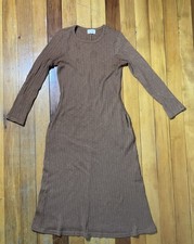 Mellóday Lgt Brown Ribbed Sweater Dress Full Length W/ Pockets Size L