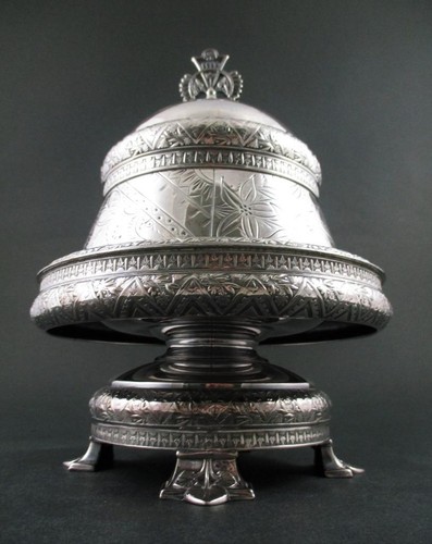 Antique MERIDEN B. Co. - BUTTER DISH - Victorian QUAD Silver DOME Top - c.1880's - Picture 2 of 11