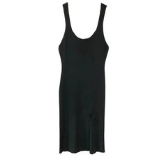 Cider Black Ribbed Knit Midi Dress 4XL Pull Over Scoop Neck Sleeveless Side Slit