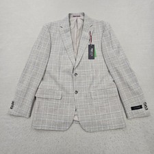 Tommy Hilfiger Mens 40R Modern Fit Windowpane Light Grey Blue Sport Coat