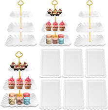 10 Pack Dessert Table Display Set, 4 Three-Tier Square Cupcake Stands and 6 Serv