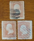 Vintage US Stamps #88 & 94(2) - Lot Of 3 Used 1867 Washington Grills - CV $55