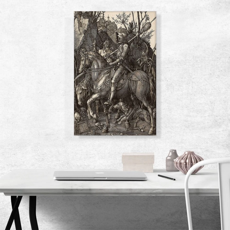 Impresión artística en lienzo de caballero, muerte y diablo pintura enmarcada estirada... Foto 2 de 4