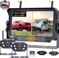 Wireless RV Backup Camera System - 2 HD 1080P Cameras with 7" Split-Screen Mo...