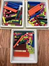 3 Complete Sets of 74 Each Multicolor Solid Wood Cuisenaire Rods