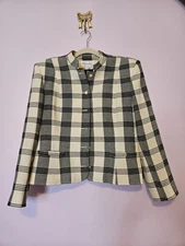 Handmacher Plaid Suit Jacket Womens Cream & Black Size 14