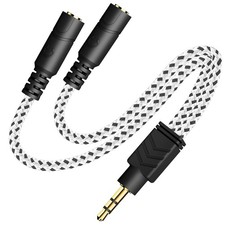 DUKABEL Headphone Splitter, Knitted 3.5mm Audio 9.8 inch / 25 cm, Zebra White
