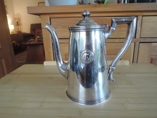 R Wallace USA Silver Soldered Coffee Pot 0376 Gimbels Eagle & 13 Star Crest
