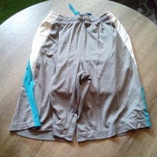 Boys Gray Blue White Colorblock Mesh Athletic Shorts Drawstring Size L
