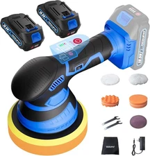 Cordless Car Buffer Polisher 6 Variable Speed Orbital Polisher, 2 Batteriers