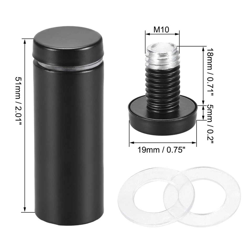 Separador Vidrio Montaje Acero Inoxidable 19mm Dia 51mm Longitud, Negro 4 pcs - Imagen 2 de 4