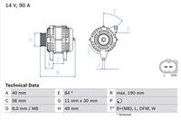 Bosch Lichtmaschine Generator 90A 14V FüR Vw Transporter Iv Bus 1.9 Td 2.0