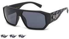 Locs Oversized Black Geometric Square Frame Flat Top LOCS Logo Temple Sunglass