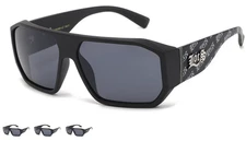 Locs Oversized Black Geometric Square Frame Flat Top LOCS Logo Temple Sunglass