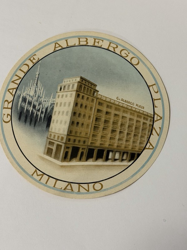 Vintage Italian Travel Label / MILANO Grande Albergo Plaza /Exquisite!   