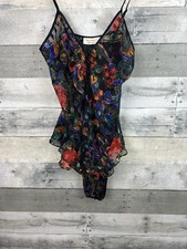 Vtg VICTORIA'S SECRET Gold Label Dark Floral Sheer Teddy Nightie Bodysuit Sz P