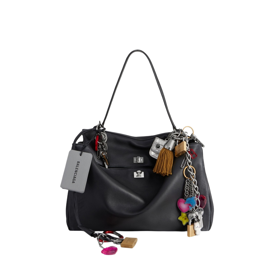 Balenciaga Rodeo Used Effect Large Handbag With Charms Black