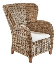 Rattansessel TOSCANO Flechtsessel Esszimmersessel Natur-Korbsessel mit Kissen