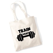 Jutebeutel Train hard Hantel Geschenkidee Train hard Geschenk Präsent Mitbringse