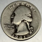 1941 P Washington 90% Silver Quarter Circulated Condition 25c US Coin - 2750