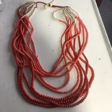 Zad Multi Strand Bib Necklace Colibri Stone  Layered Coral 20” NIB