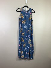 VTG UM & Company Sleeveless Floral Maxi Dress 8 Blue 90s Cottage Prairie Party