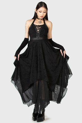 Killstar Badlands Maxi Dress Womens Halter Neck Goth Alternative