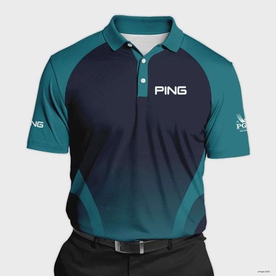 NEW! 2025 PGA Ping Golf Shirt Dark Cyan Very Dark Blue Gradient Golf Polo Shirt