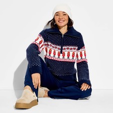 Women's Polo Collar Quarter Zip Novelty Pullover Sweater - Wild Fable Navy