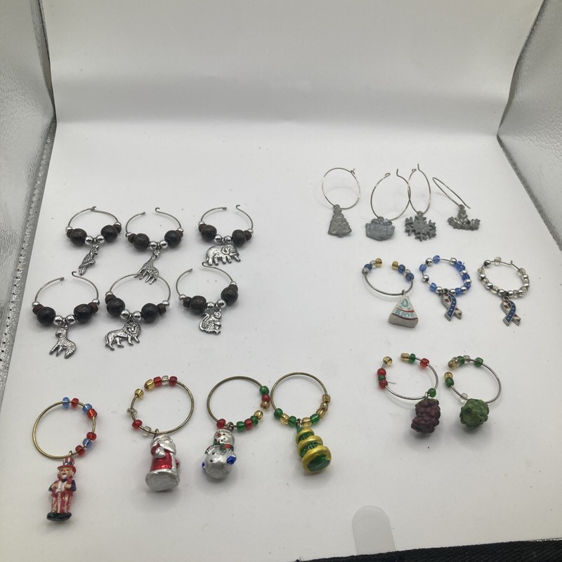 Lot Of 19 Mixed Christmas Animal Grapes Wine Glass Charm Jewelry