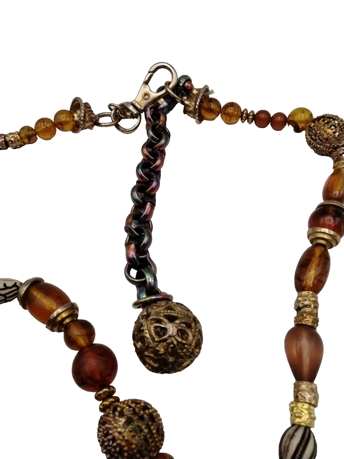 Express Beaded Statement Necklace Orange Amber Go… - image 16