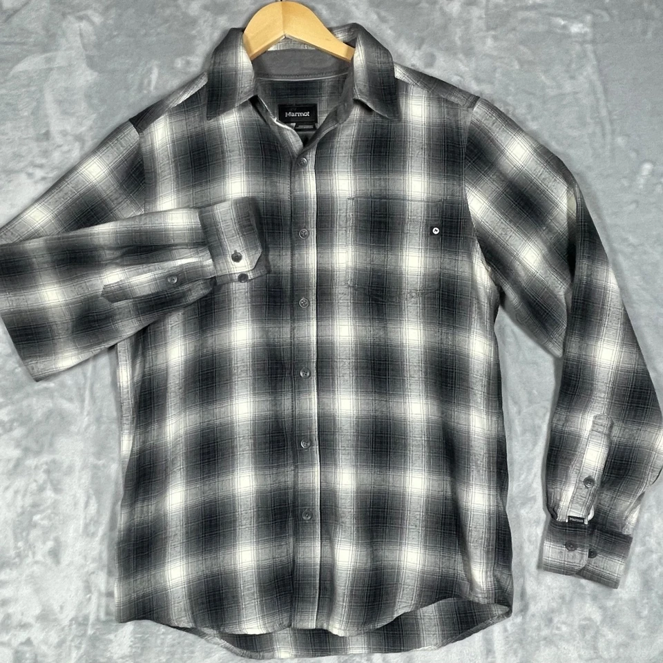 Camisa de franela a cuadros Marmot manga larga abotonada informal exterior para hombre pequeña Foto 2 de 4