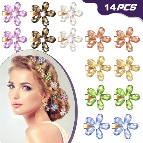 14 Pcs Flower Hair Clips Small Pearl Crystal Alligator Hairpins Mini Flower H... - Picture 5 of 7