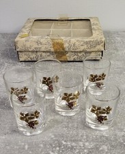 6 Verres À Liqueur Dans Boite D'origine Motif Grappe De Raisin Vintage France 