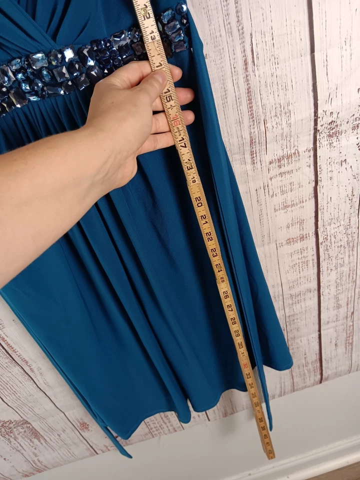 B. Smart Midi Dress Women’s 9/10 Blue Sleeveless Teal Rhinestone - Image 3 of 4