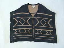 RARE Banana Republic Heritage Black Tan Intarsia Knit Cape Poncho Ruana Wrap OS