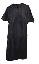 1980's GW Graff Women's Black Velour Two Piece Top a Skirt Made in the USA VTG