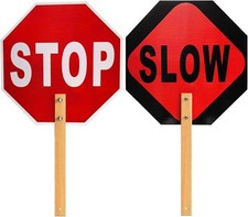 Reflective Double-Sided "Stop"  "Slow" Sign for Traffic Control - Aluminum with
