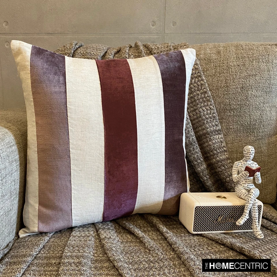 Throw Pillow Cover Pink 16"x16", Bed Decor velvet Patchwork - Velvet Band Berry - Image 4 of 4