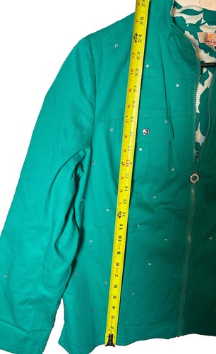 Quacker Factory Women’s Denim Jacket Size Medium Teal Blue Jeweled, Zip, Lined - Picture 7 of 8
