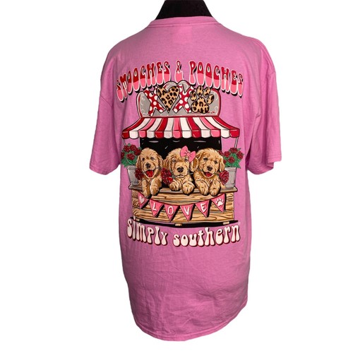 Simply Southern Shirt Top Women Size Large Pink Smooches & Pooches Puppy Love - Picture 2 of 10