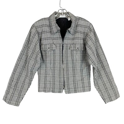 Vintage ESPRIT Sport Jacket Women S Black Gray Check Lined Full Zip Tabs Collar