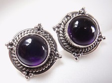 Amethyst 925 Sterling Silver Round Stud Earrings 15 mm- medium sized