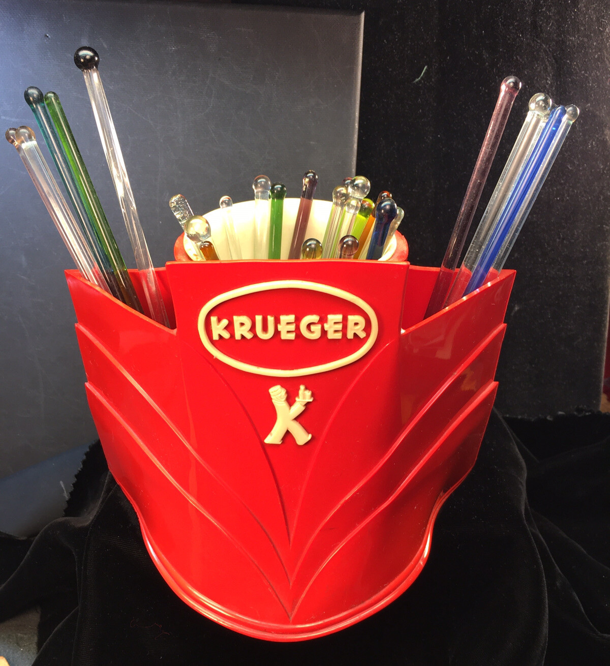 Vintg KRUEGER Beer PLASTIC BAR Caddy SWIZZLE STICK HOLDER +Glass Swizzle Sticks eBay