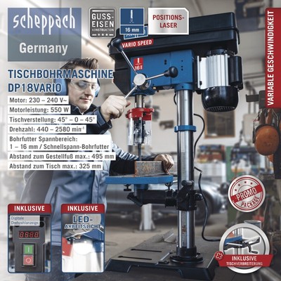 SCHEPPACH DP18Vario Ständerbohrmaschine Tischbohrmaschine Säulenbohrmaschine