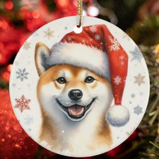 Merry Xmas Shiba Inu Dog Santa Snowflake Winter Christmas Ornament Gift Decor
