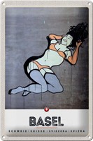 Blechschild Reise 20X30 Cm Basel Schweiz Nackte Frau Graffiti Schild Tin Sign