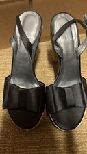 Stuart Weitzman Italy Black Leather Espadrille Style High Heels Size 5.5M $230